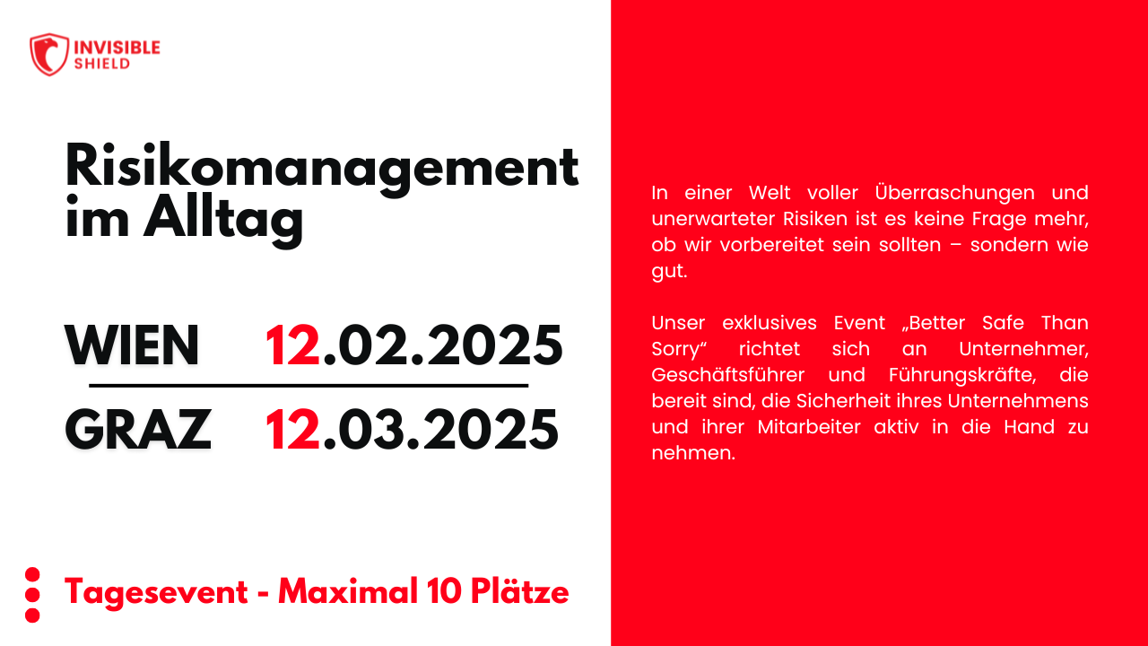 Erleben Sie praxisnahes Risikomanagement für Unternehmer und Führungskräfte – Sicherheit beginnt mit Vorbereitung! Jetzt Platz für „Better Safe Than Sorry“ sichern!